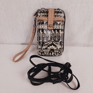 SakRoots Wallet Zip Around Coated Canvas Crossbody Phone Credit Card Wristlet